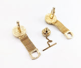 1960s SWANK Cufflink & Tie Pin Set Huge Modernist Mad Men Era Gold Tone Metal Wrap-a-round Cufflinks and Tie Tack Set with Brown Stones