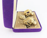 1960s SWANK Cufflink & Tie Pin Set Huge Modernist Mad Men Era Gold Tone Metal Wrap-a-round Cufflinks and Tie Tack Set with Brown Stones