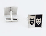 1960s Theatre Mask Cufflinks Mad Men Era Silver Tone Metal Cufflink Set with Comedy and Tragedy Masks by SWANK