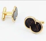 1960s SWANK Alligator Cufflinks Mid Century Modern Men's Vintage Gold Tone Cufflink Set with brown alligator leather inserts by SWANK