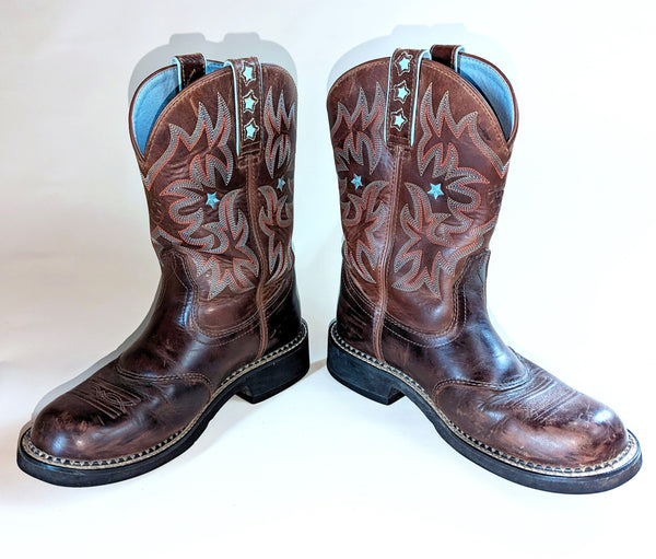 1980s Men's Vintage Motorcycle Boots Brown Leather Short Cowboy / Biker / Work Boots by Ariat - SIZE 9 B