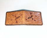 1970s-80s Men's Wallet Vintage Tooled Leather Wallet Hand Tooled Western Cowboy Style Wallet / Billfold with floral design